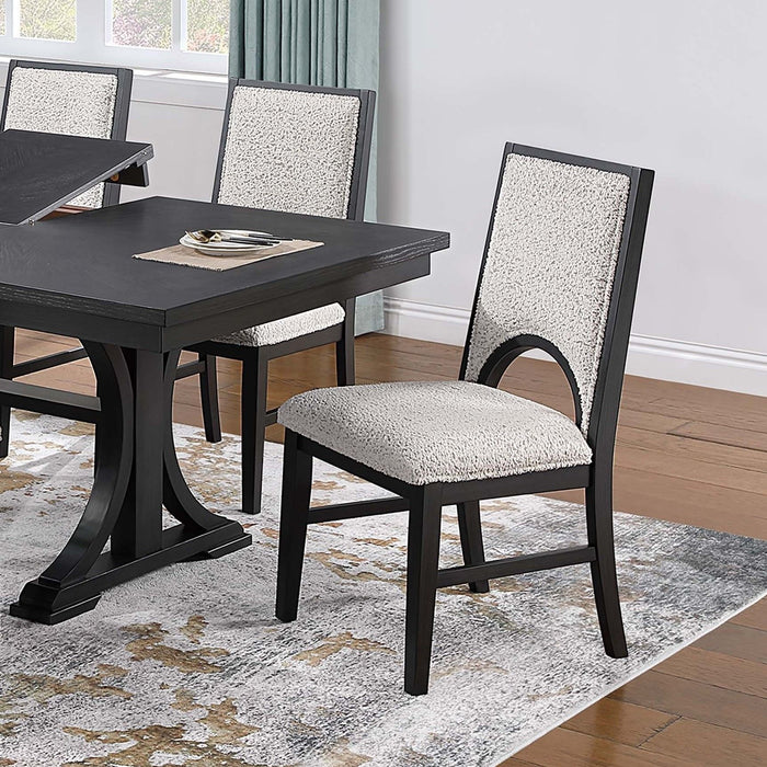7 Piece Set, Trestle Dining Table And 6 Side Chairs With Cutout Back - Black / Charcoal / White