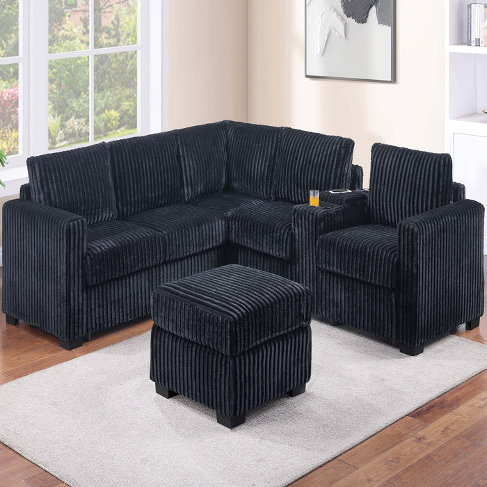 Contemporary L-Shaped Sectional Set With USB Console & Ottoman