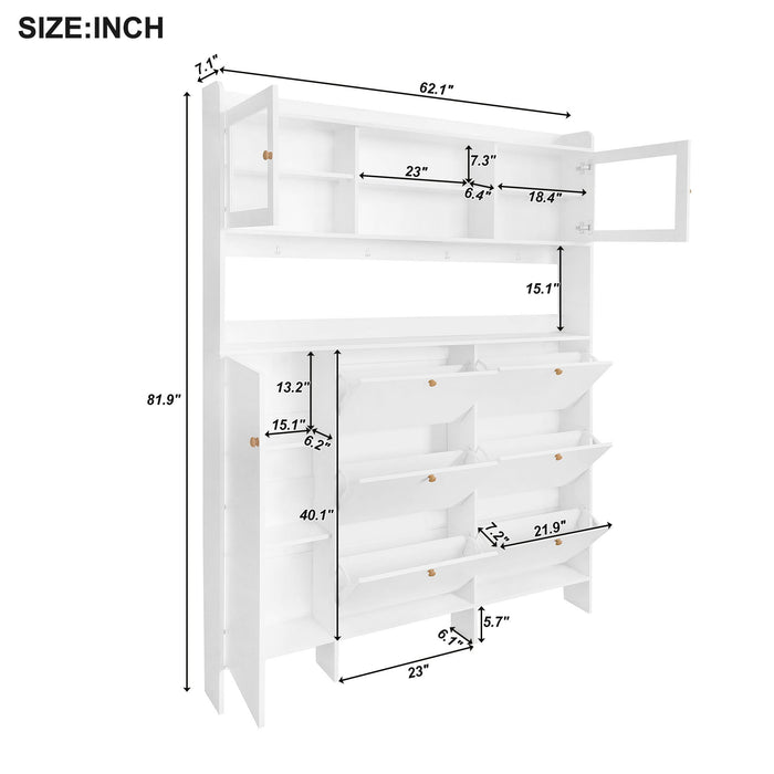 On Trend Multifunctional Tipping Bucket Shoe Cabinet With Storage Shelf & 6 Flip Drawers