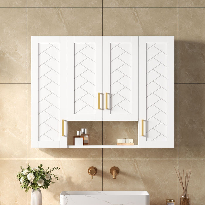 Wall Mounted Medicine Cabinet With 5 Adjustable Shelves, Exquisite Carving - White