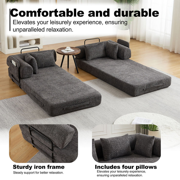 Convertible Sleeper Sofa Bed With Cylindrical Pillow