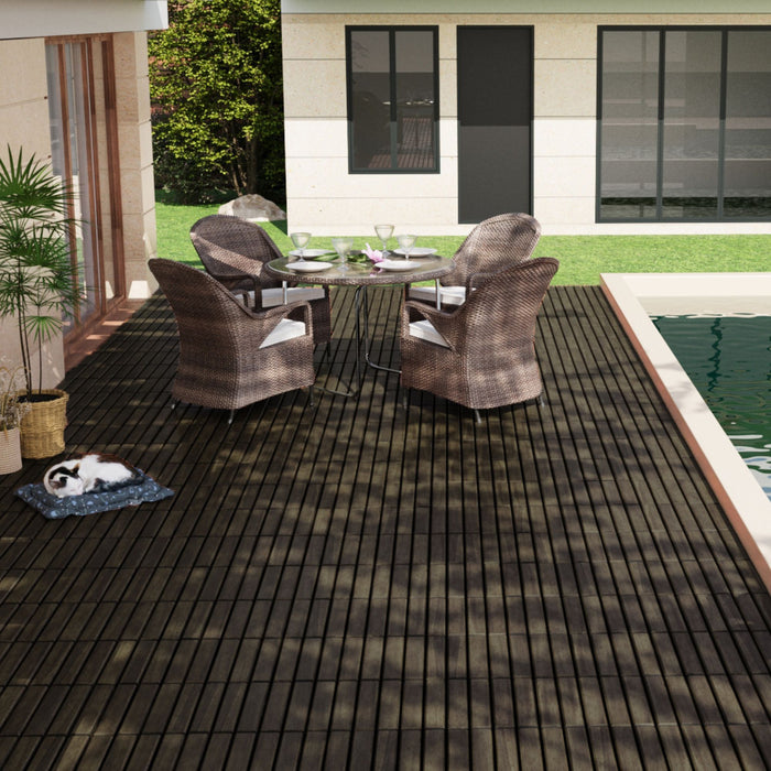 Acacia Hardwood Interlocking Deck Tiles, Striped Pattern