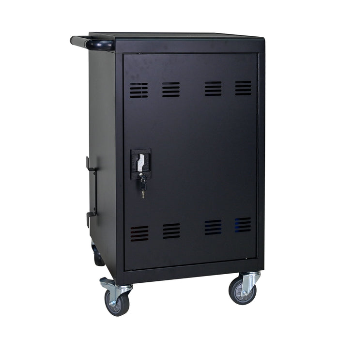 32 Bit Device Charging Trolley For Tablets And Laptops With Cable Management, Removable Doors - Matte Black