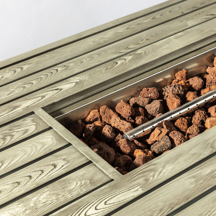 54" Propane Gas Fire Pit Table, 50000 Btu Rectangular Steel Fire Pit With Imitation Wood Grain For Outside Patio Deck Garden Courtyard - Light Beige