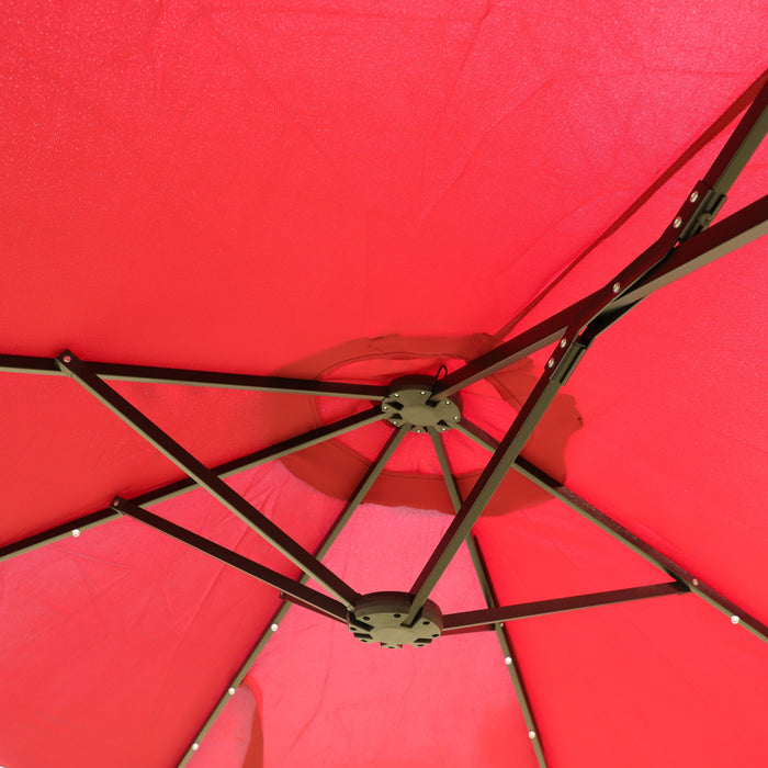 Double- Sided Outdoor Market Umbrella With Lights And Base