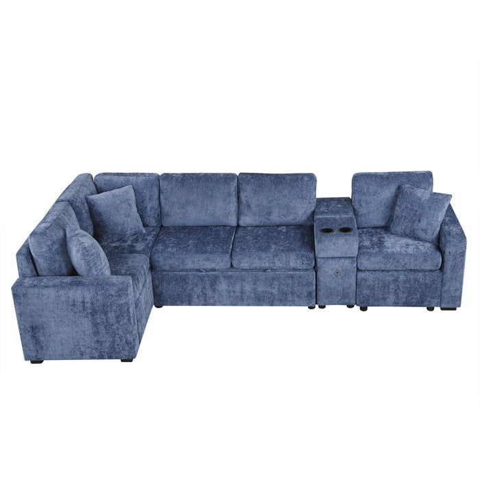 Contemporary L Shaped Convertible Sofa Bed With Pull Out Bed, Cup Holders, And Storage
