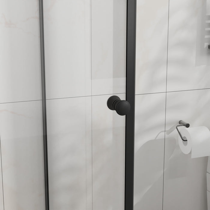 Corner Shower Enclosure, Frameless Pivot Door - Matte Black