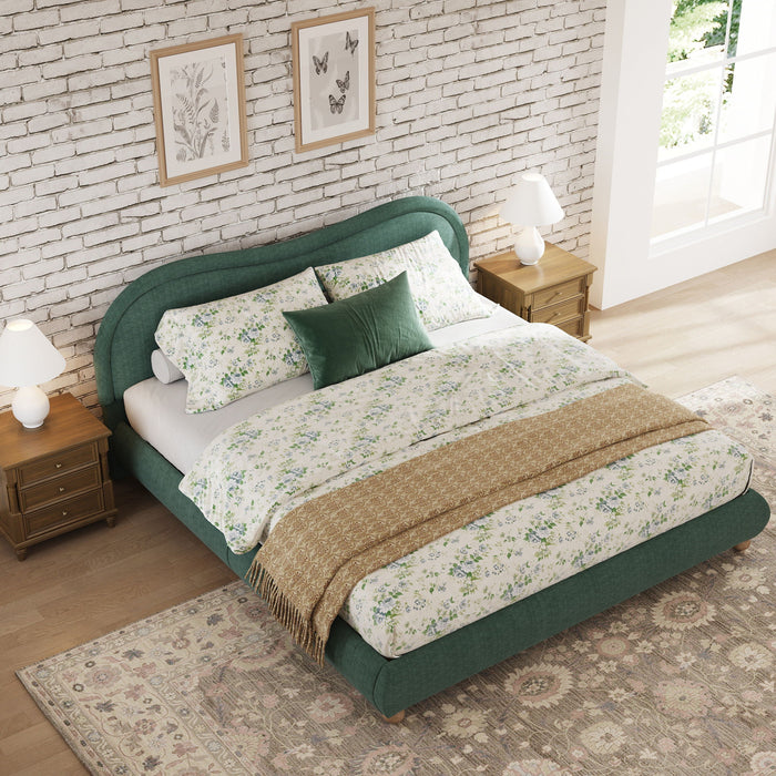 Upholstered Platform Bed Frame With Curved Headboard