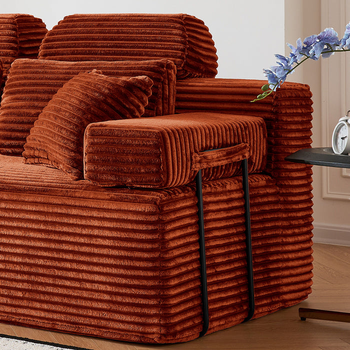 Sectional Sleeper Sofa & Storage Pockets, Modular Couch With Throw Pillows For Living Room