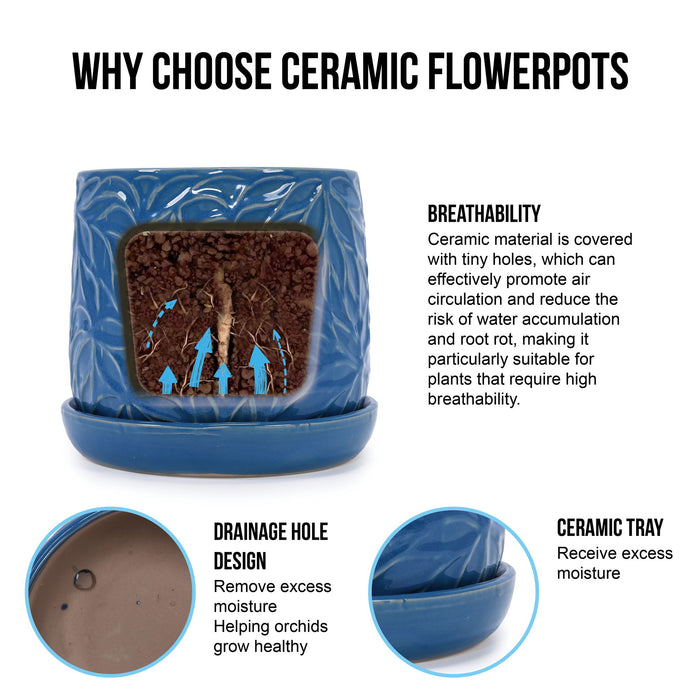 Ceramic Flowerpot, 7" Planter For Patio, Garden, Windowsill (Set of 2) - Antique Navy Blue