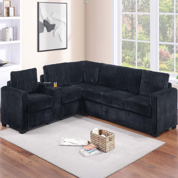 Modern Style L-Shape Sectional Set, USB Ports, Cup Holder
