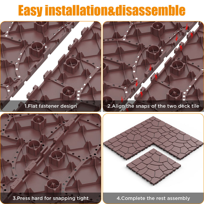Stone Texture Interlocking Patio Deck Tiles, 44 Pieces