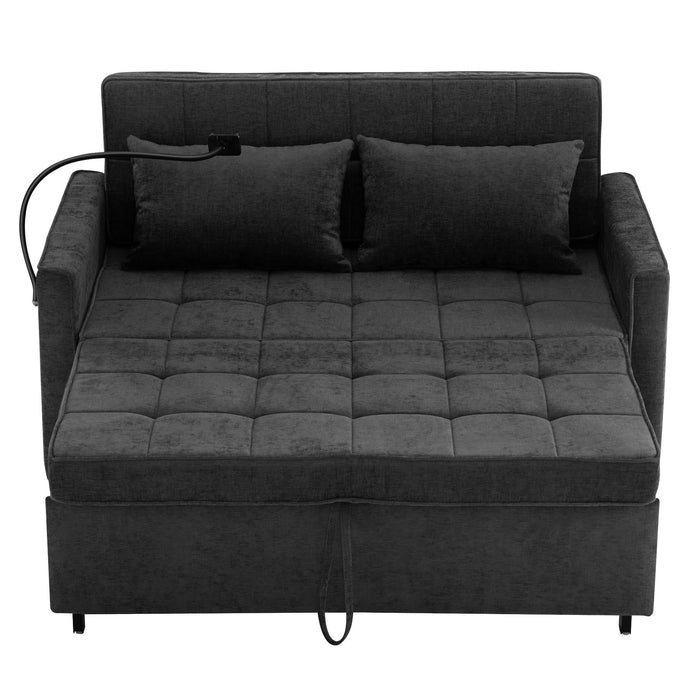 Loveseat Sofa Bed Sleeper With Reversible Backrest, Side Pockets, USB Ports, Phone Holder