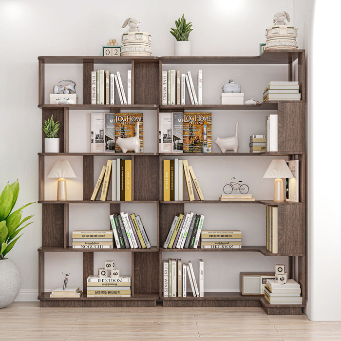 Freestanding Corner Bookshelf For Living Room - Dark Brown