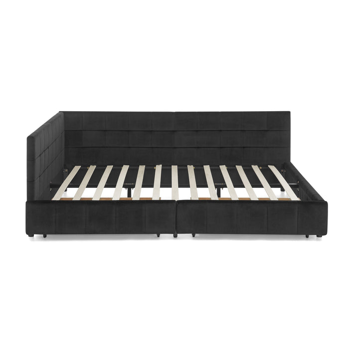 Storage Elegant Upholstered Tufted Bed Frame With Backrest And Armrests