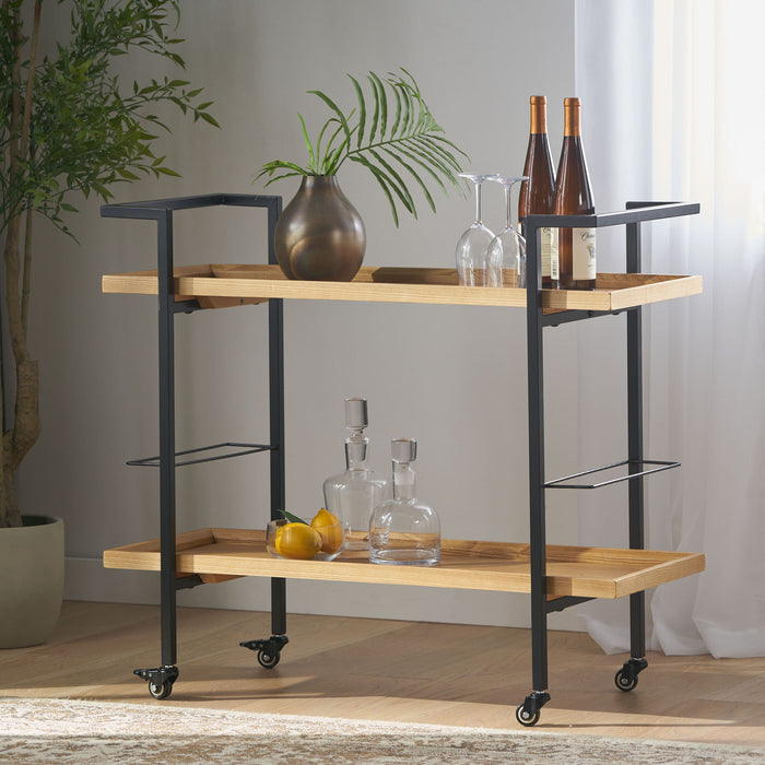Modern Industrial Bar Cart With Shelving And Casters