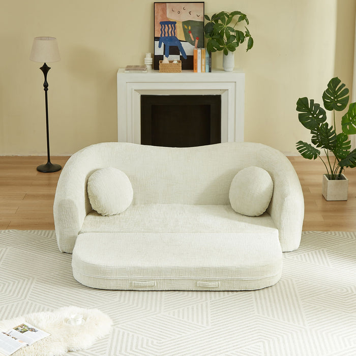 Curved Convertible Sofa, 2 In 1 Frameless Folding Sofa Bed With Pull Out Base And Deep Seat