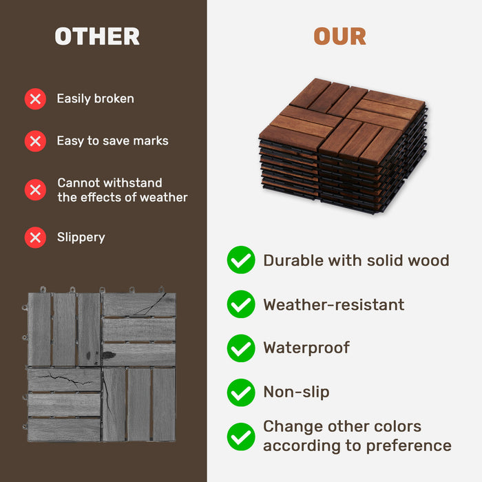 Acacia Wood Interlocking Deck Tiles Checker Pattern For Outdoor Flooring