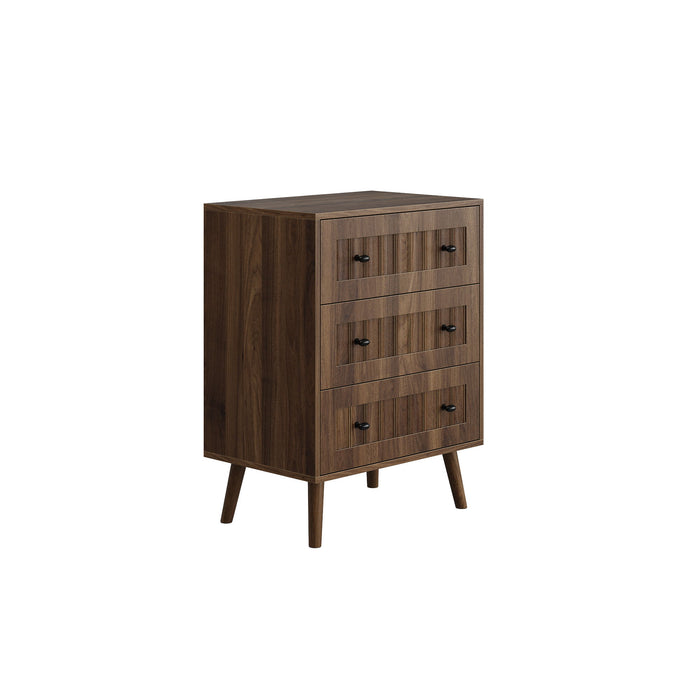 3 Drawer Dresser, Storage Cabinet With Vertical Grooves For Bedroom - Walnut