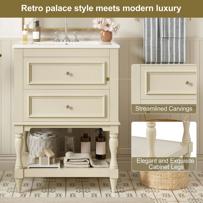 Bathroom Vanity With Sink, 2 Drawers Storage Cabinet, Open Shelf