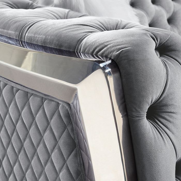 2 Seater Loveseat Sofa With Button Tufted Diamond Grid & 2 Pillows For Living Room