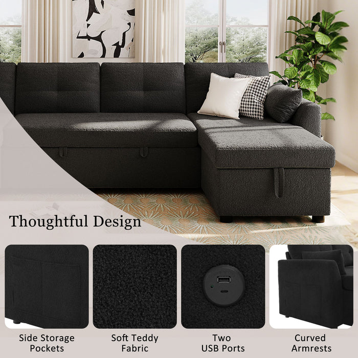 U-Shaped Sectional Sofa Bed With Storage And USB Ports