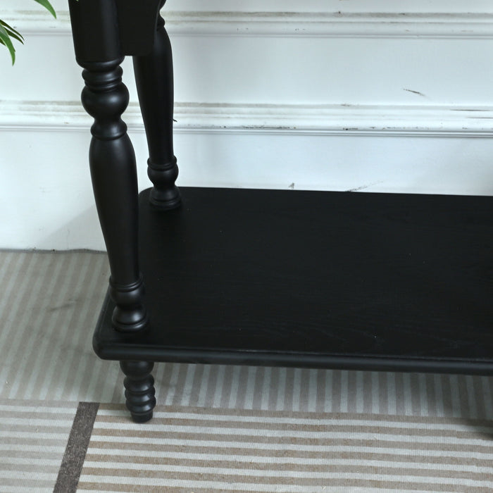 Accent Carved Console Table With Open Shelf And 2 Drawers For Living Room - Black