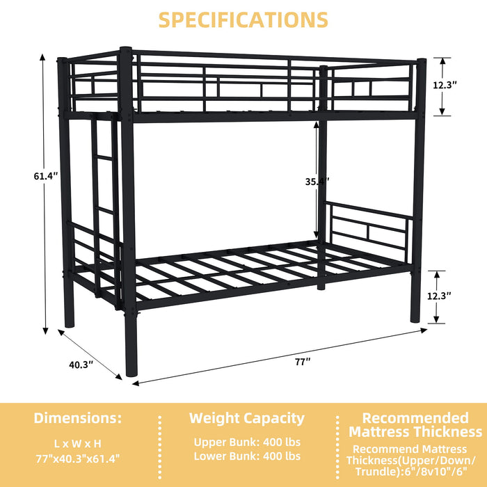 Bunk Bed For Kids, Convertible Frame With Ladders & Guardrail