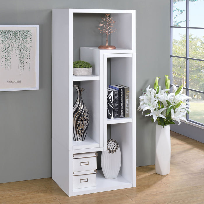 Convertable L-Shaped Bookcase With Open Shelves - White