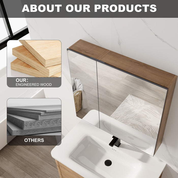 29.63" Wall Mounted Cabinet With Adjustable Shelves Storage Cabinet For Bathroom - Imitative Oak