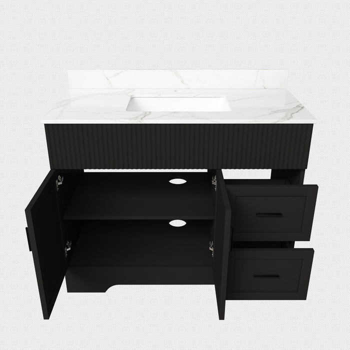 Bathroom Vanity Set, Fluted Cabinet, Soft Close Doors, Single Faucet Hole, Sink Included - Black