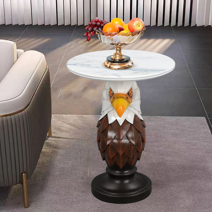 Eagle Head Accent Table, Animal Statue End Tables For Living Room - Brown / Antique White