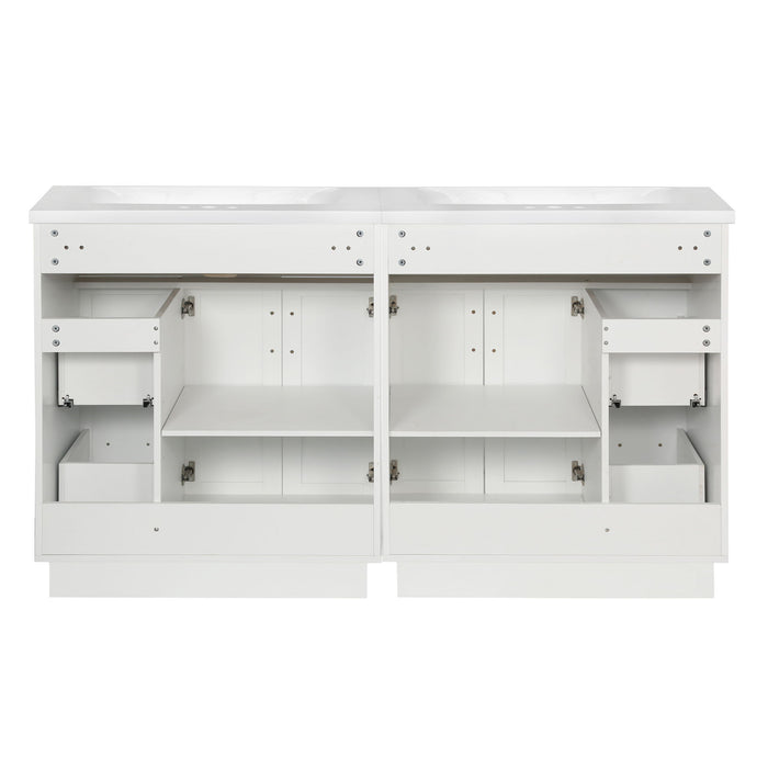 Bathroom Vanity With 4 Cabinet Doors, 4 Drawers, Dual Sinks, Hidden Soft Close Slides And Hinges - White