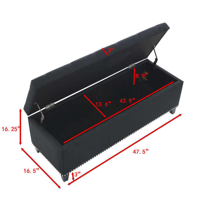 Button-Tufted Storage Ottoman With Safety Close Hinge