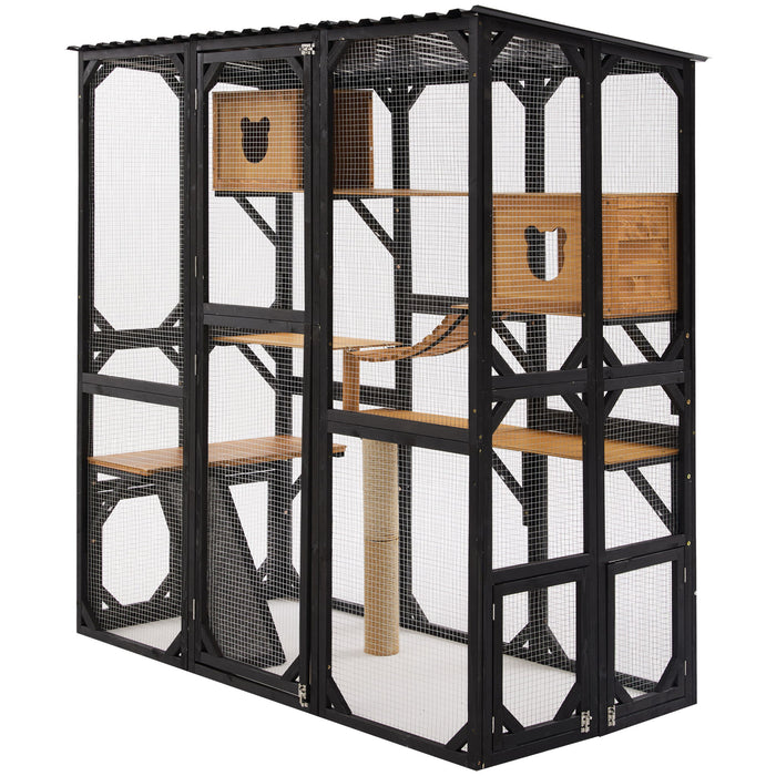 Outdoor Cat Enclosure With Sleeping Houses, Jumping Platforms, Scratching Post