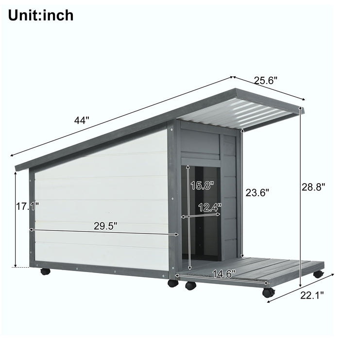 Modern Design Outdoor Dog House With Food Bowl And Wheels Pine - Gray / White