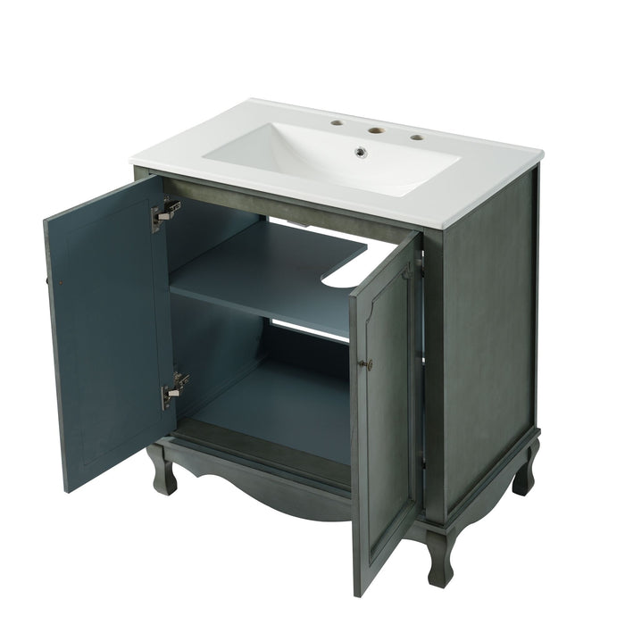 Double Sinks Bathroom Vanity Set, Vintage Bathroom Cabinet With 2 Separate Sinks - Antique Blue Green / Teal
