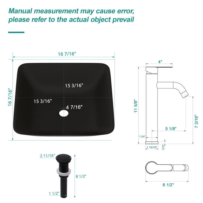 Artistic Vessel Sink With Faucet And Pop Up Drain - Matte Black