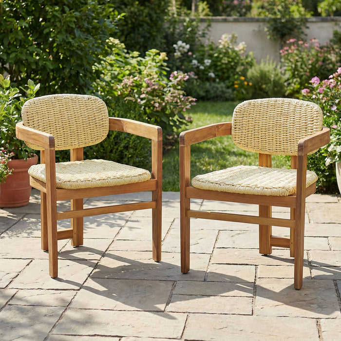 Outdoor Accent Armchairs For Patio (Set of 2) - Natural / Teak