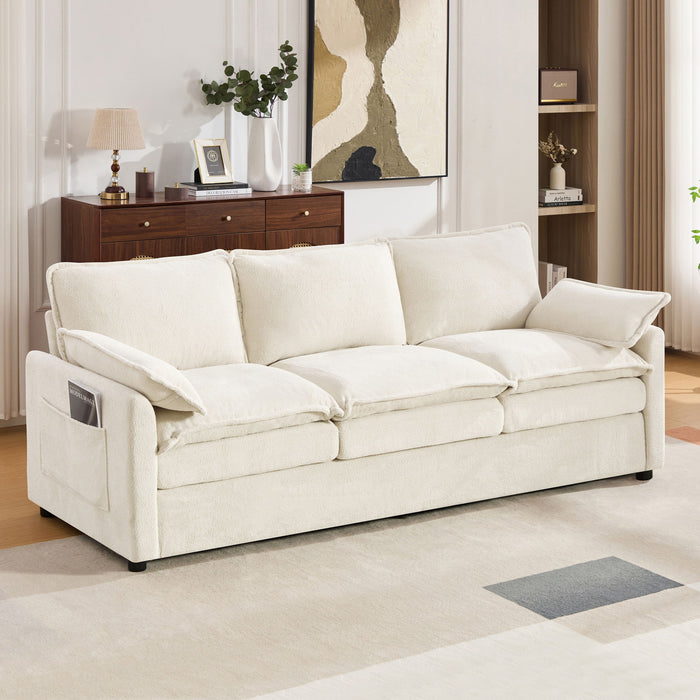 Modern 3 Seater Sofa With Side Storage Pockets For Living Room