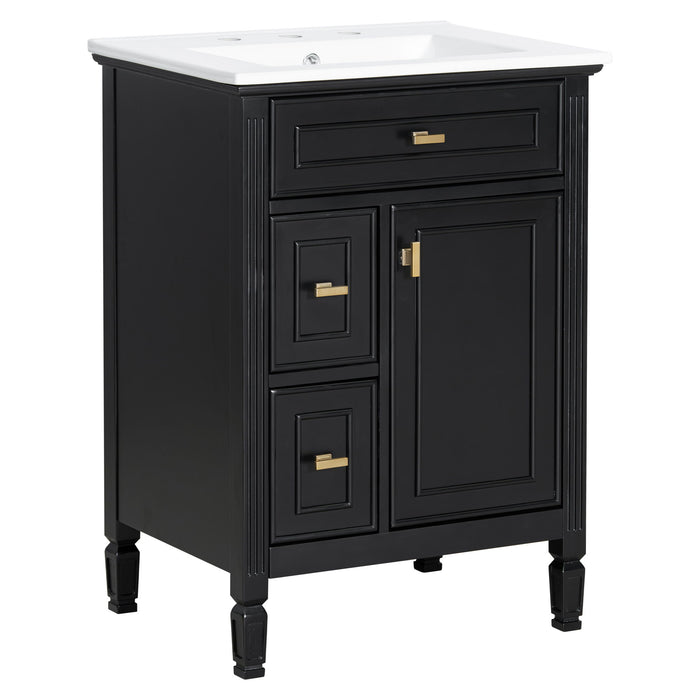 Bathroom Vanity With Sink, Flip Drawer, 2 Drawers, Adjustable Shelf