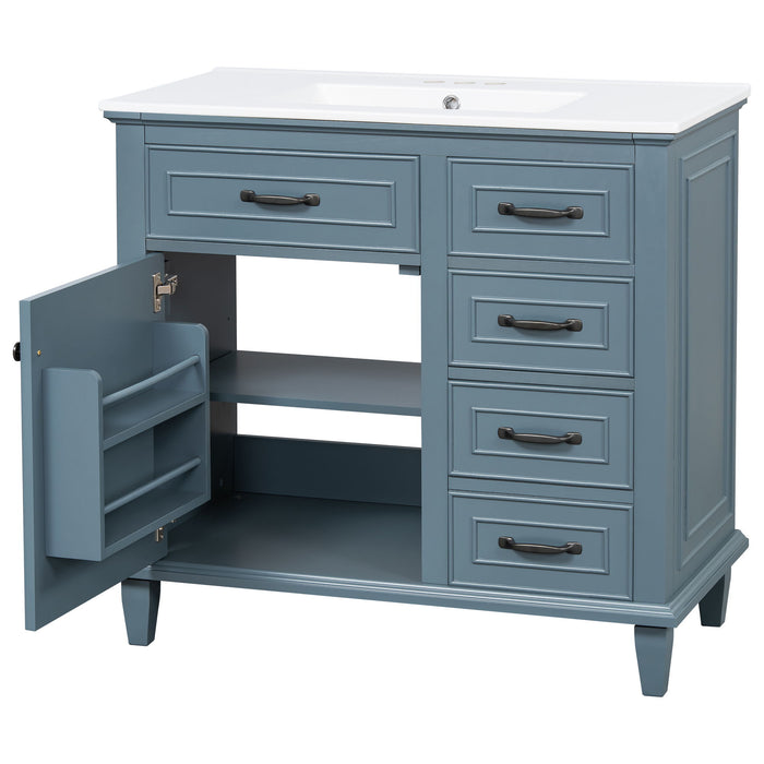 Modern Bathroom Vanity With Sink Top, Flip Drawers, Adjustable Shelf