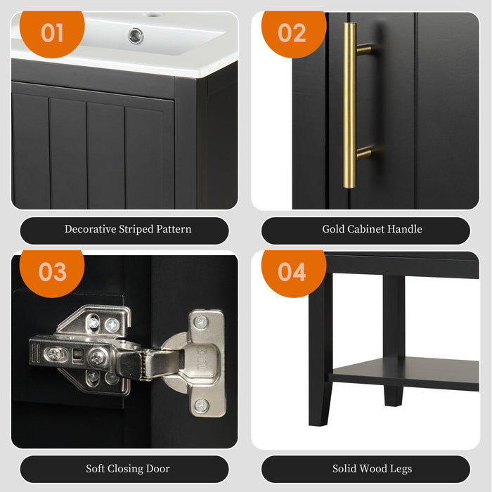 Modern Bathroom Vanity With Sink, Soft-Closing Door And Open Shelf