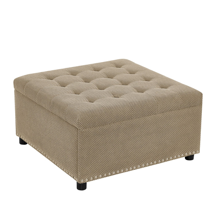 Square Tufted Storage Ottoman With Nailhead Trim