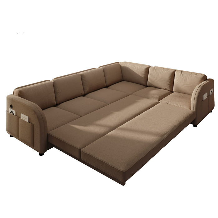 L-Shaped Couch With Pull-Out Bed, Convertible Sleeper Sofa With Side Pocket & USB Port
