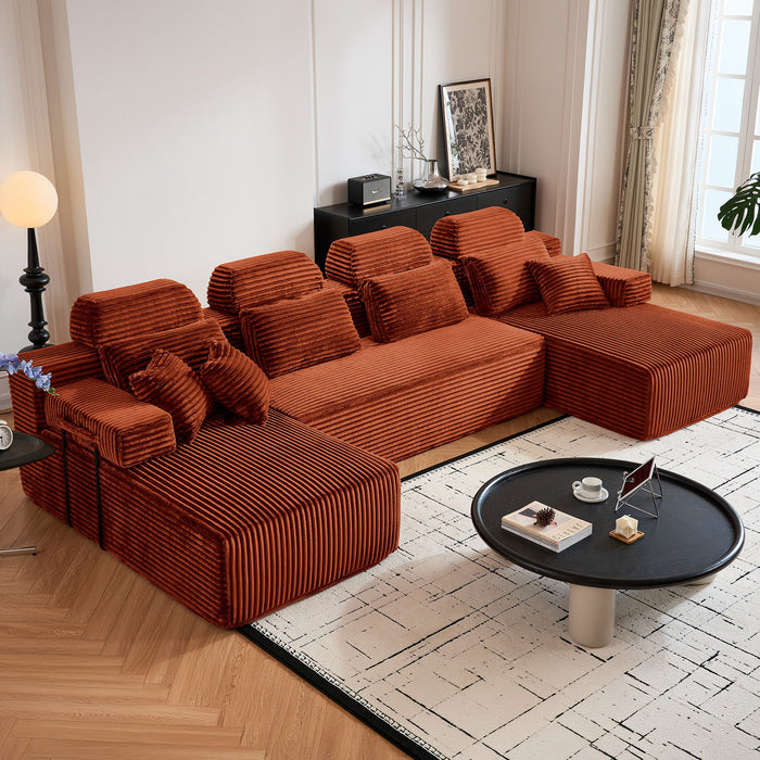 Sectional Sleeper Sofa & Storage Pockets, Modular Couch With Throw Pillows For Living Room