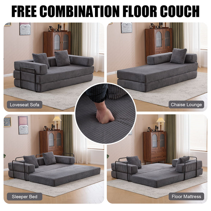 Floor Couch, Convertible Floor Sofa Bed With Pillow Back Support Armrest