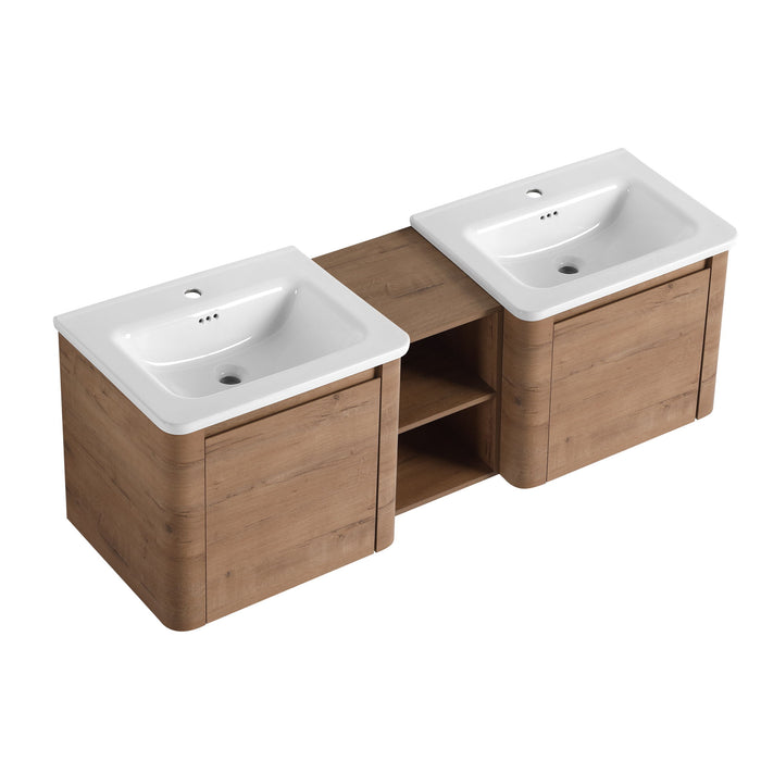Wall Mounted Bathroom Vanity With Sink And Storage Shelves, Soft Close Doors