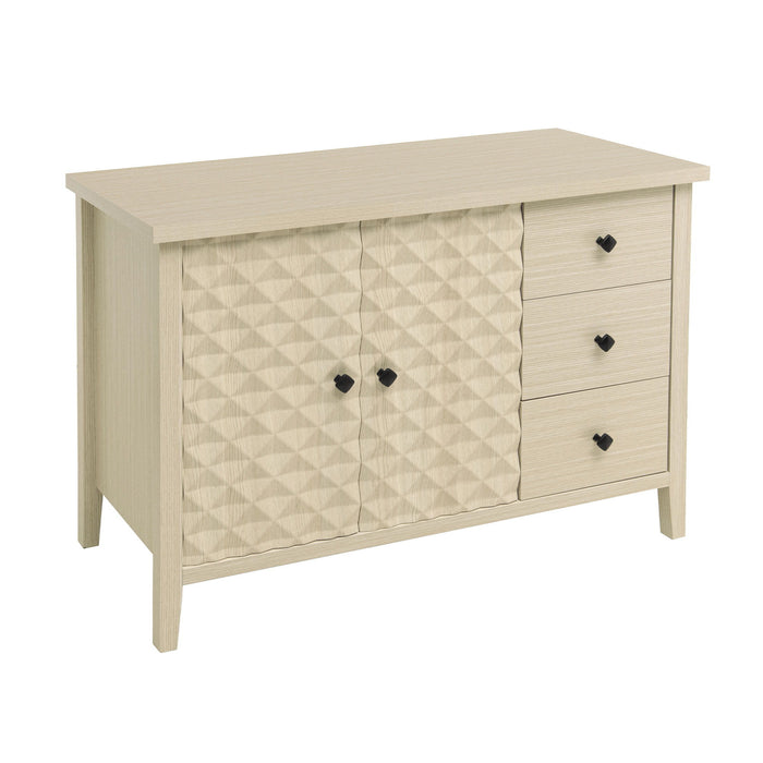 Modern 2 Door 3 Drawer Storage Cabinet, Buffet Cabinet With 2 Embossed Door For Living Room, Kitchen, Entryway - Natural