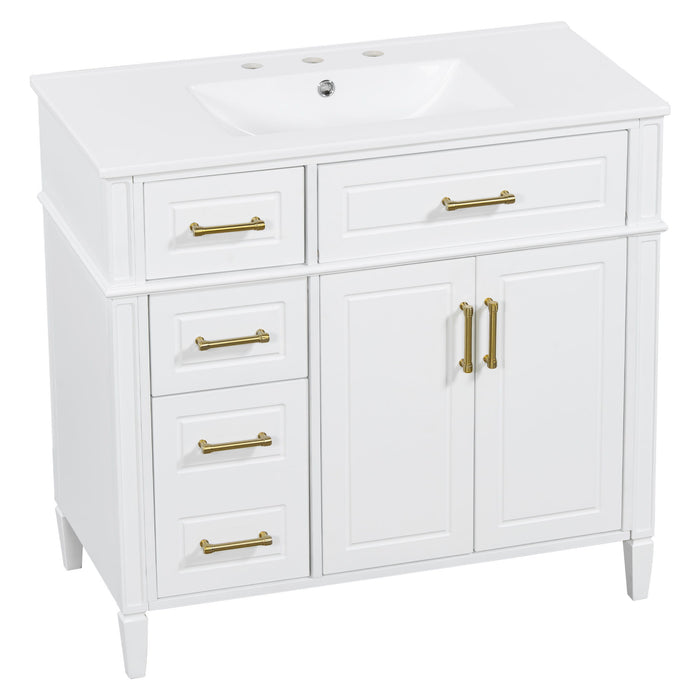 Bathroom Vanity With Sink, 4 Drawers, 2 Doors